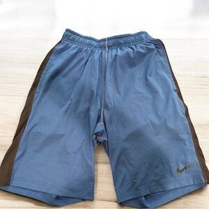 Nike Men's Athletic Shorts in Blue with Brown Stripes
